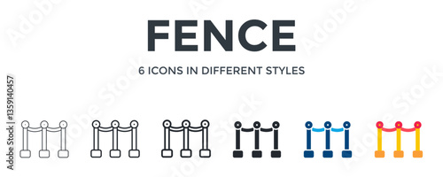 Fence Icon In Different Style Vector Illustration. Designed In Thin Line, Regular Line, Bold Line, Glyph, Color Fill, And Flat Style Can Be Used For Web