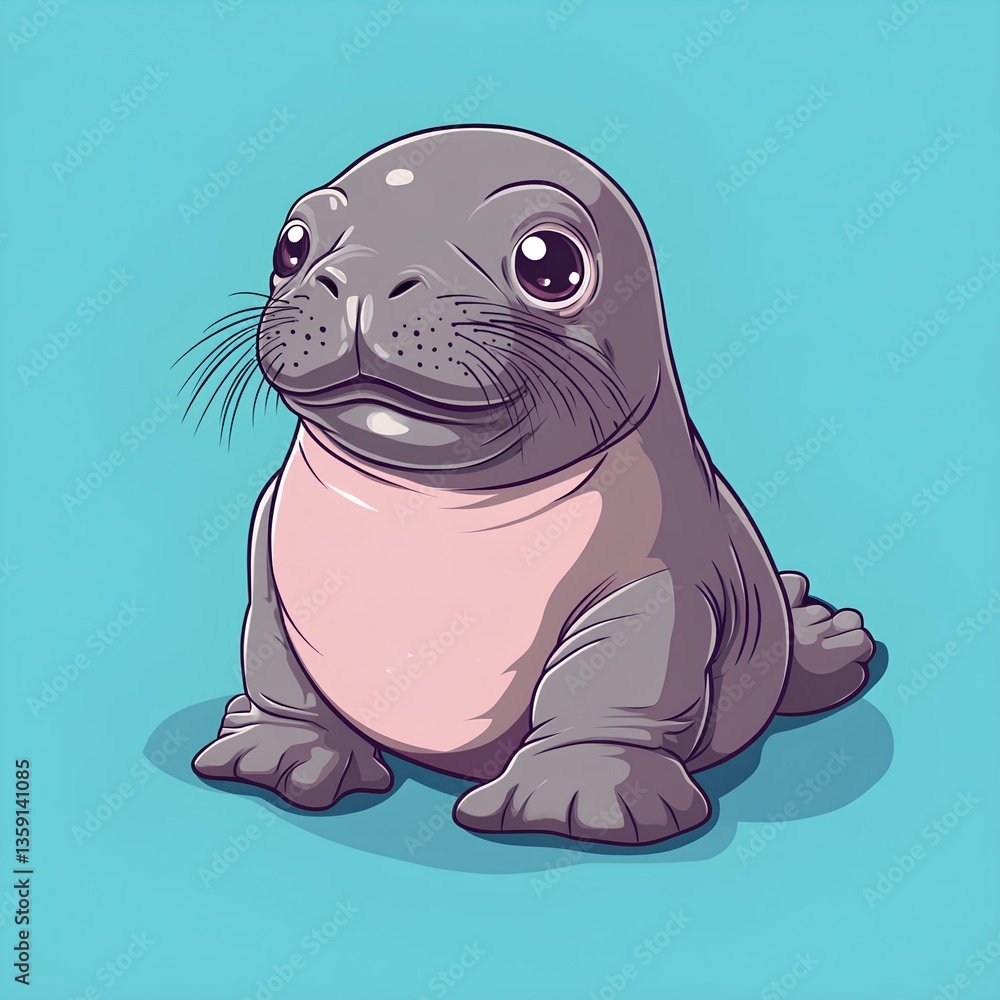 Cute baby Clumsy walrus character, cartoon, webtoon, illustration