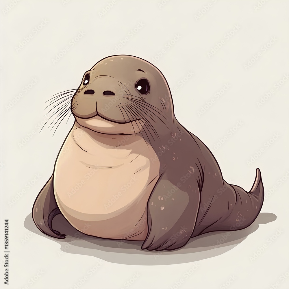 Cute baby Clumsy walrus character, cartoon, webtoon, illustration