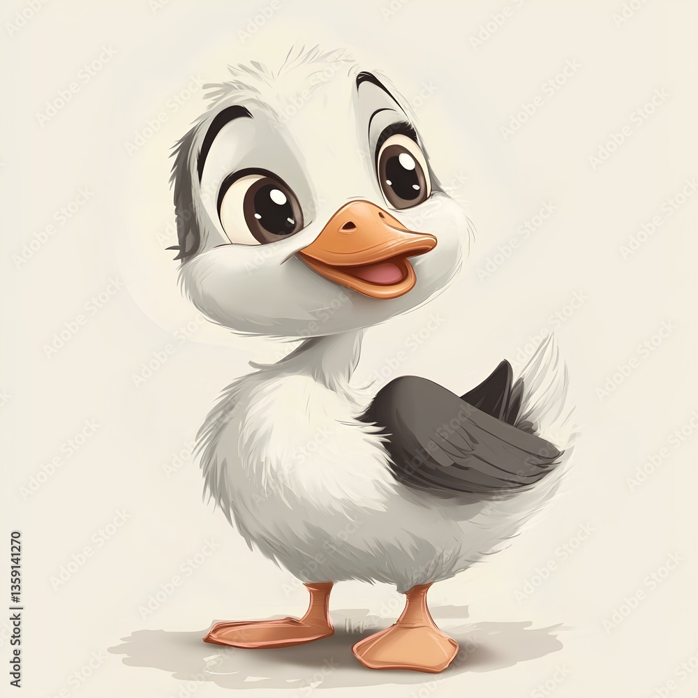 Cute baby Dizzy duck character, cartoon, webtoon, illustration.