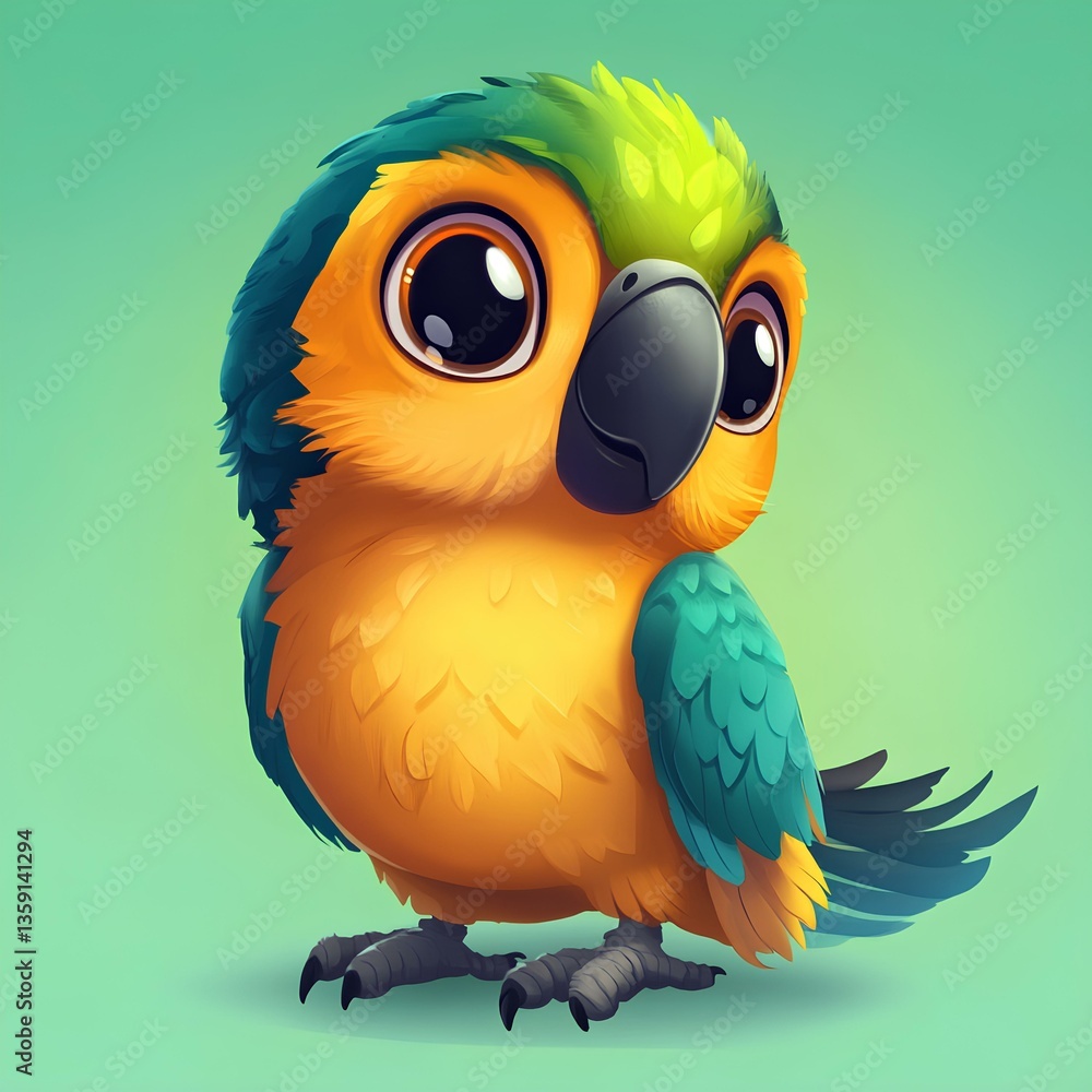 Cute baby Wacky parrot character, cartoon, webtoon, illustration