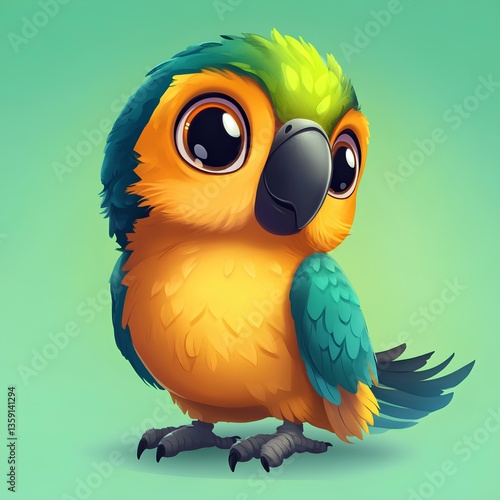 Obraz na płótnie Cute baby Wacky parrot character, cartoon, webtoon, illustration w salonie