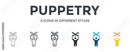 Puppetry Icon In Different Style Vector Illustration. Designed In Thin Line, Regular Line, Bold Line, Glyph, Color Fill, And Flat Style Can Be Used For Web