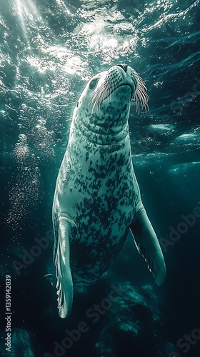 Graceful spotted seal swimming through arctic waters high resolution picture