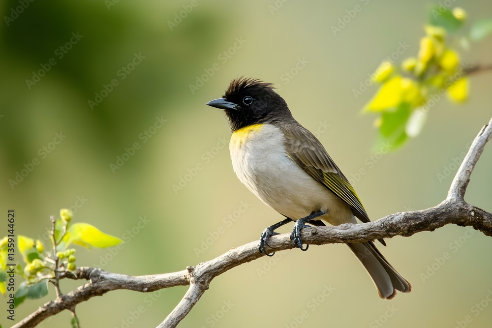 Fototapeta premium Charming Dark-Capped Bulbul: Graceful Songbird Showcasing Elegance in Natural Habitat