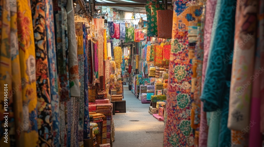 Fototapeta premium Vibrant Textile Market in Bangkok, Thailand, December Atmosphere
