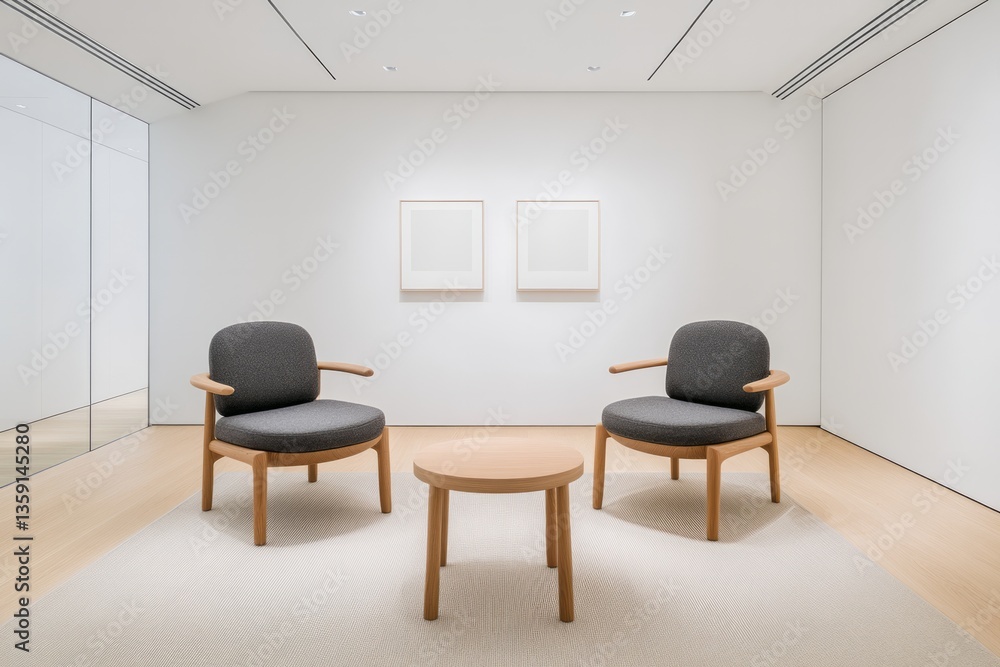Fototapeta premium Minimalist seating arrangement in an art gallery setting
