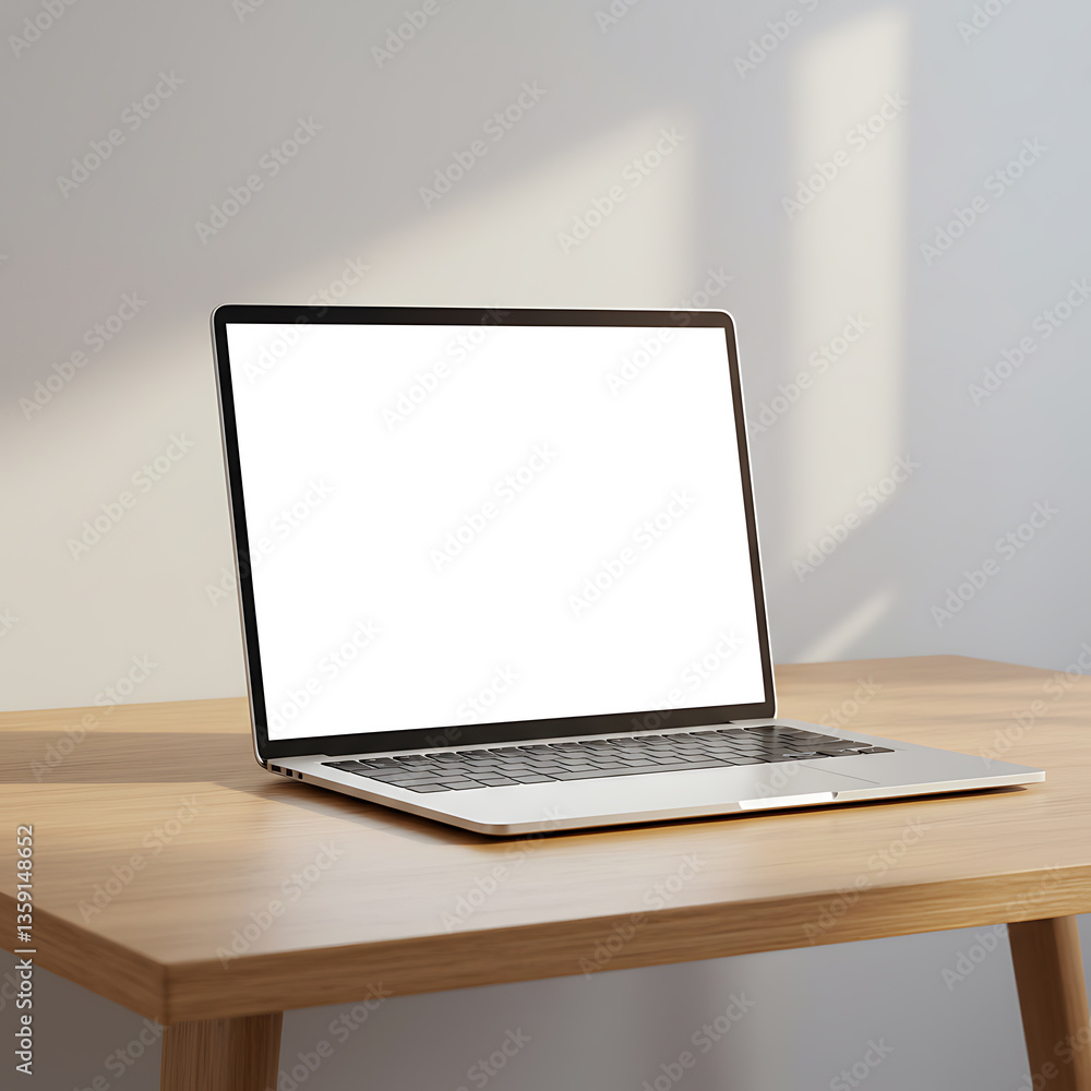 Fototapeta premium Laptop Mockup on Desk Scene with Soft Lighting