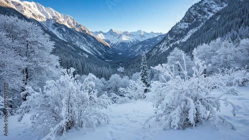 Wallpaper Mural Snowy landscape with mountain range under clear sky Tranquil winter wilderness offers beauty and exploration Torontodigital.ca