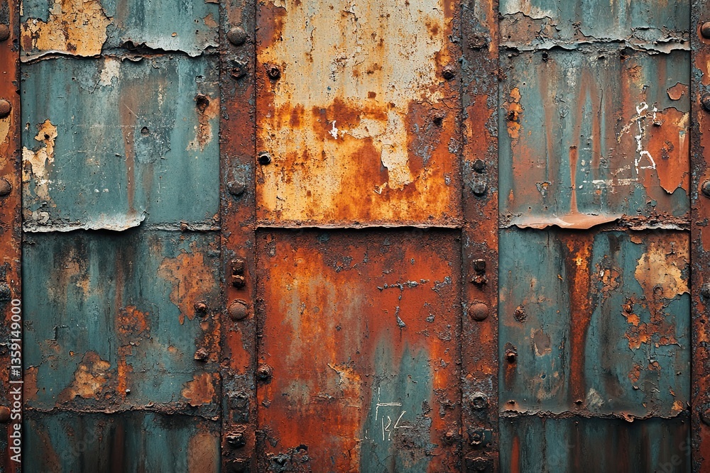 Naklejka premium Panoramic grunge rusty metal texture, rust and oxidized metallic background, banner