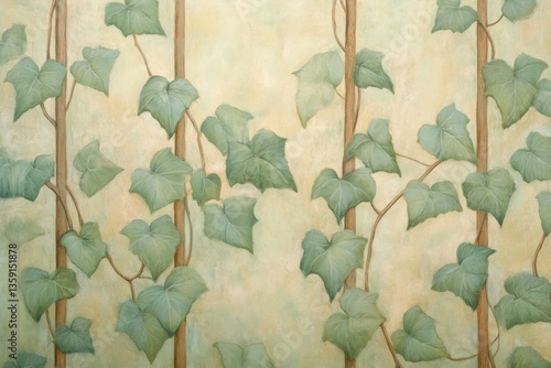 Elegant Ivy Artwork: Delicate Green Vines on a Beige Background