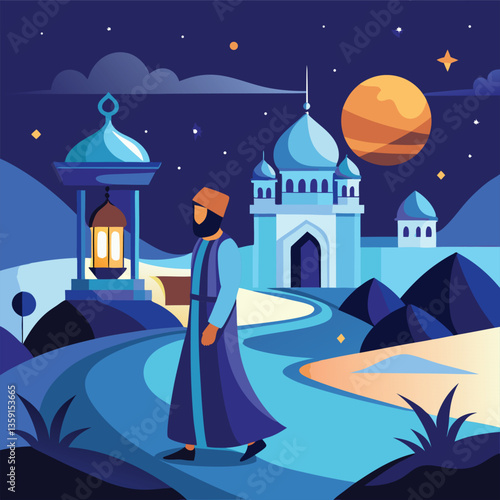 Middle Eastern night scene, Arabian Nights style,
