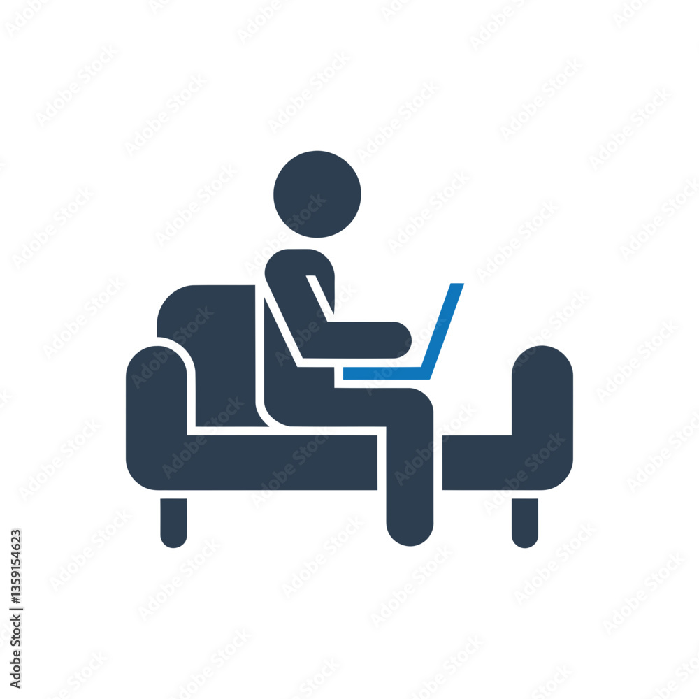 Laptop work on couch icon Laptop work on couch icon