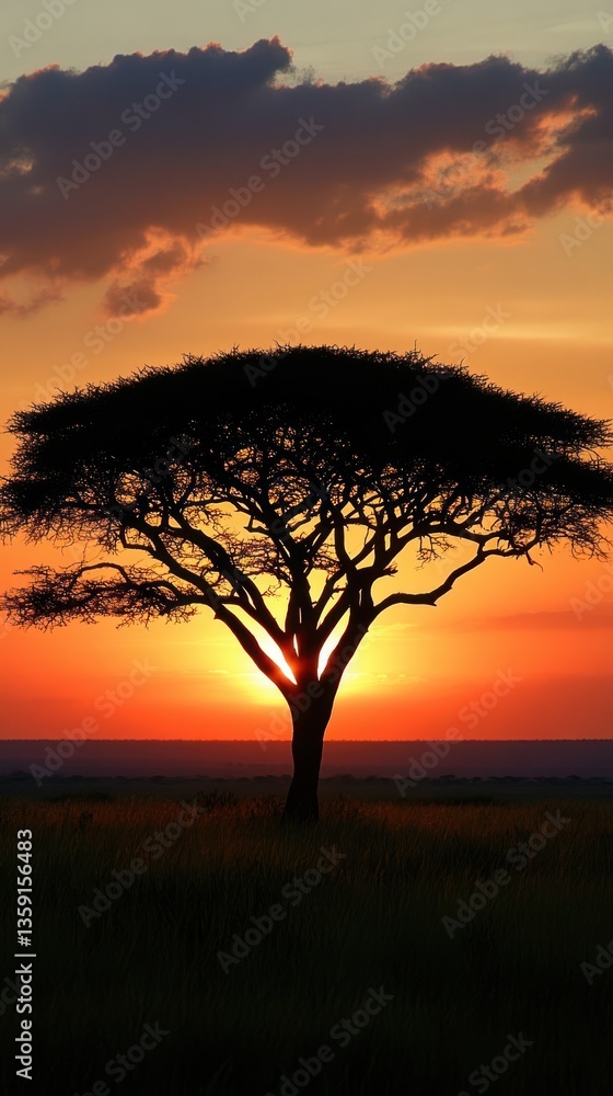 Naklejka premium Silhouette tree at sunset (1)