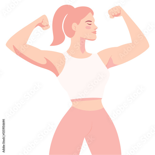 A woman flexing muscle in pink tone illustration female art vector