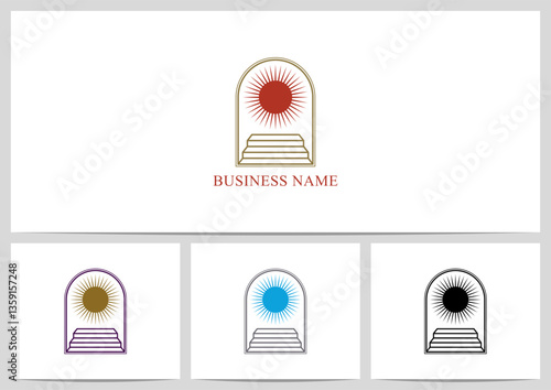 Sun Window Stairs Steps Altar Outline Logo Design