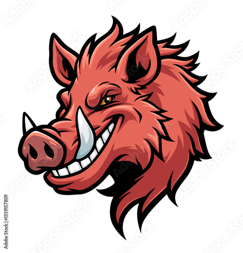 Wild boar head vector illustration on the white background. 