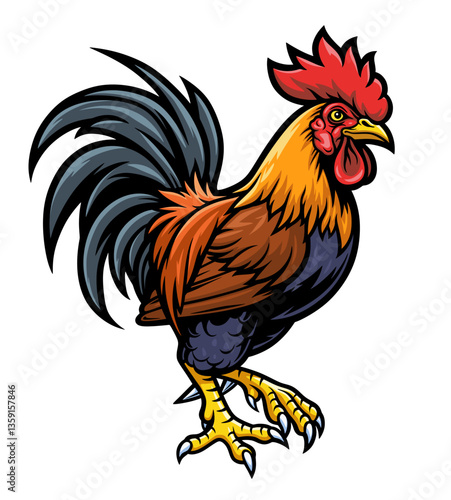 Rooster vector illustration on the white background.