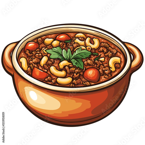 American Goulash with Macaroni and Ground Beef Illustration