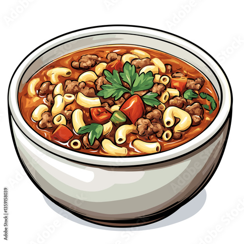 American Goulash with Macaroni and Ground Beef Illustration