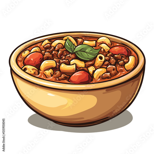 American Goulash with Macaroni and Ground Beef Illustration