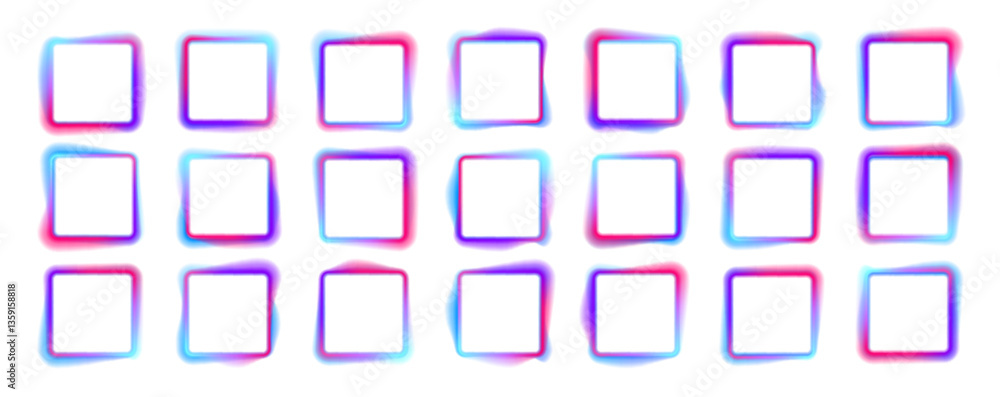 Illustration of neon electric style square frame. Neon glowing square frames, futuristic gradient colorful borders, modern vector decoration. Isolated on transparent background. PNG. Illustration of neon electric style square frame. Neon glowing square frames, futuristic gradient colorful borders, modern vector decoration. Isolated on transparent background. PNG.