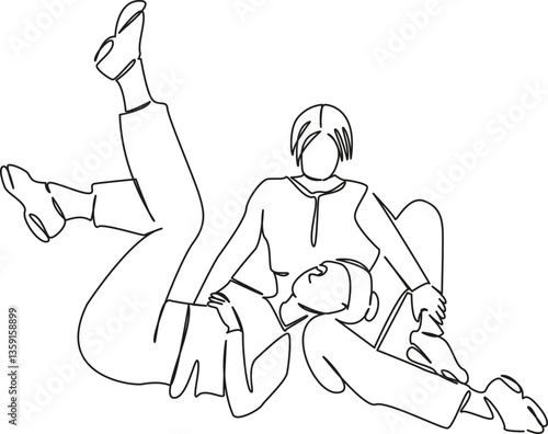 One continuous single drawing line art flat doodle friendship, female, fun, girl, friends, gossip, laughing, sofa. Isolated image hand draw contour on a white background, hand drawn, not AI