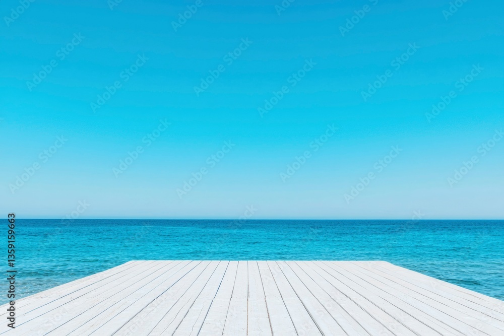 Fototapeta premium Serene turquoise seascape from a white wooden pier, ideal coastal relaxation