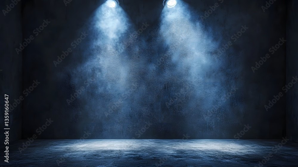 dramatic dark blue studio background with spotlights dramatic dark blue studio background with spotlights