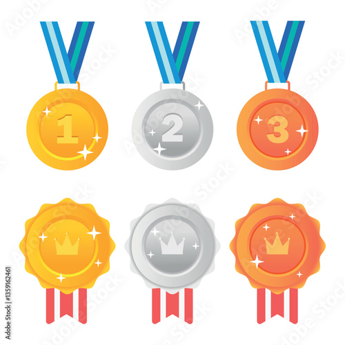 Medal Set. Gold, silver and bronze medal. Medal for 1st, 2nd and 3rd place