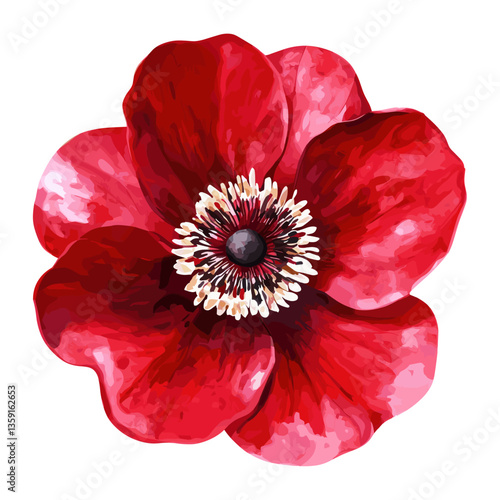Red flower illustration watercolor petals vector