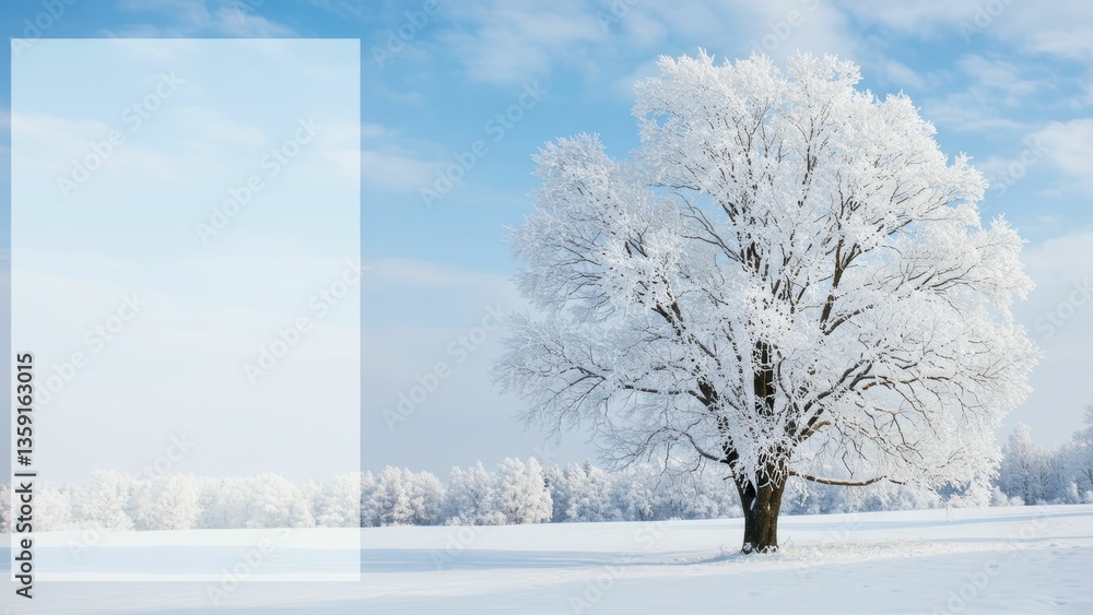 Fototapeta premium Snow covered tree stands in serene winter landscape showcasing natural beauty and tranquility