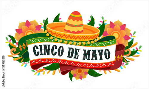 Cinco de Mayo holiday banner with sombrero. 5 de Mayo or the fifth of May. Celebration Mexican victory at 1862 May, 5th and history heritage