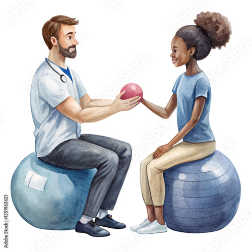 Black people Minimal Physiotherapist Vector , Watercolor 