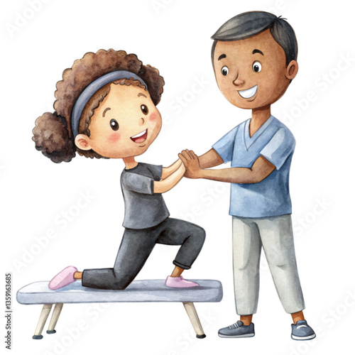 Black people Minimal Physiotherapist Vector , Watercolor 