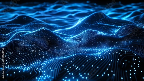 Abstract Blue Digital Wave Background