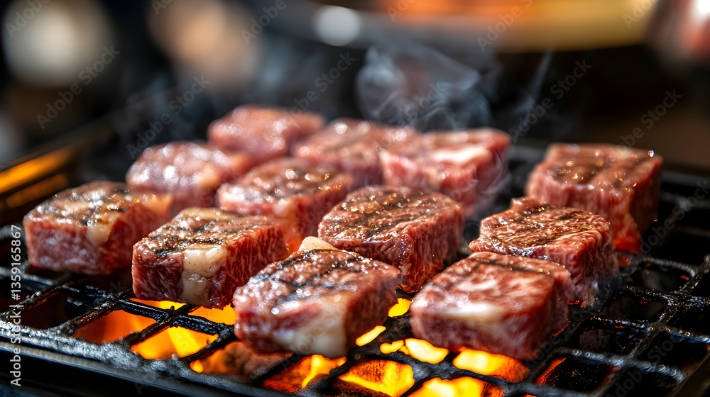 Japanese Shichirin Grill With Mini Cube-Shaped Beef Tenderloin Steaks Japanese Shichirin Grill With Mini Cube-Shaped Beef Tenderloin Steaks