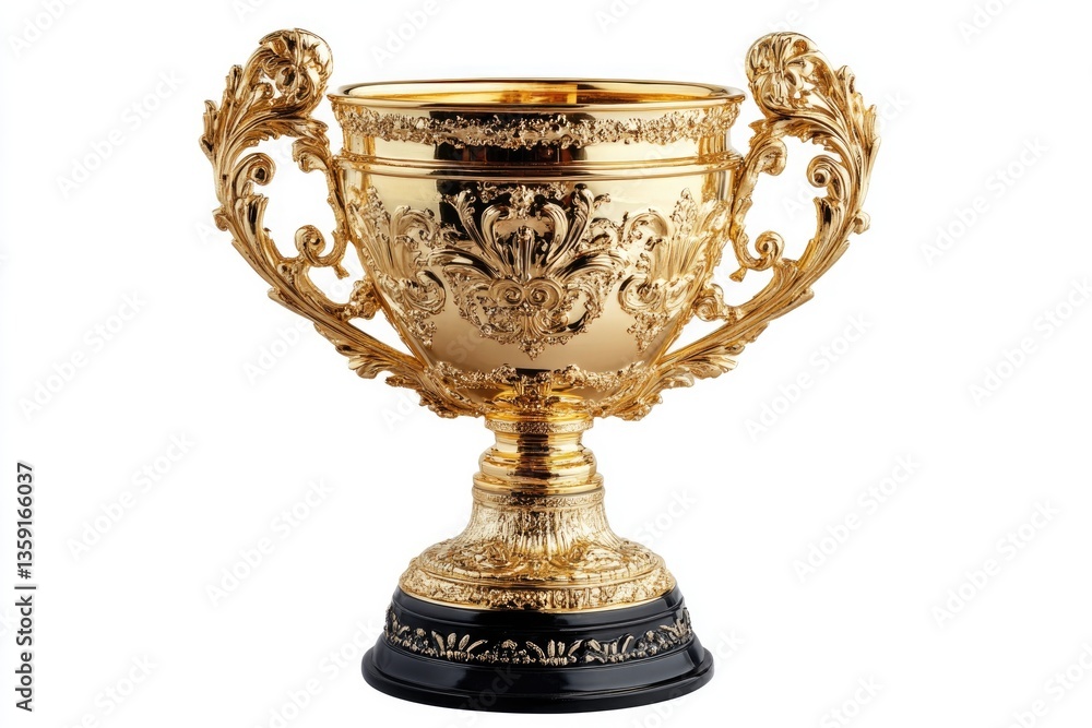 Golden trophy adorned with intricate designs, symbolizing victor Golden trophy adorned with intricate designs, symbolizing victor