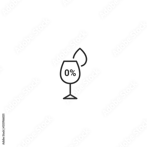 Minimalist zero percent alcohol icon with wine glass and droplet in vector format