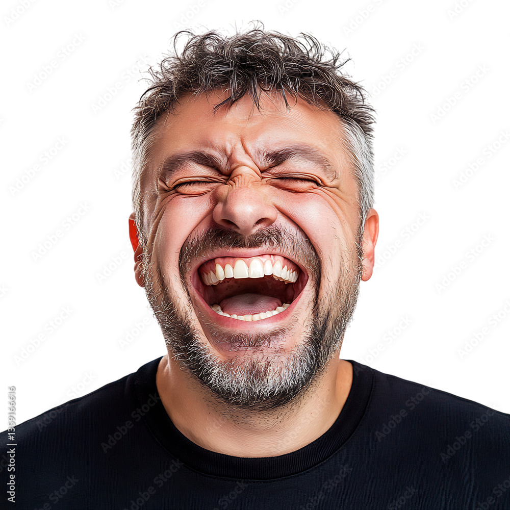 A Man Laughing with Beard Isolated on Transparent Background A Man Laughing with Beard Isolated on Transparent Background