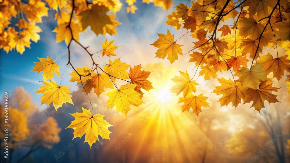 Golden Autumn Leaves Bask in the Warm Glow of the Setting Sun Golden Autumn Leaves Bask in the Warm Glow of the Setting Sun