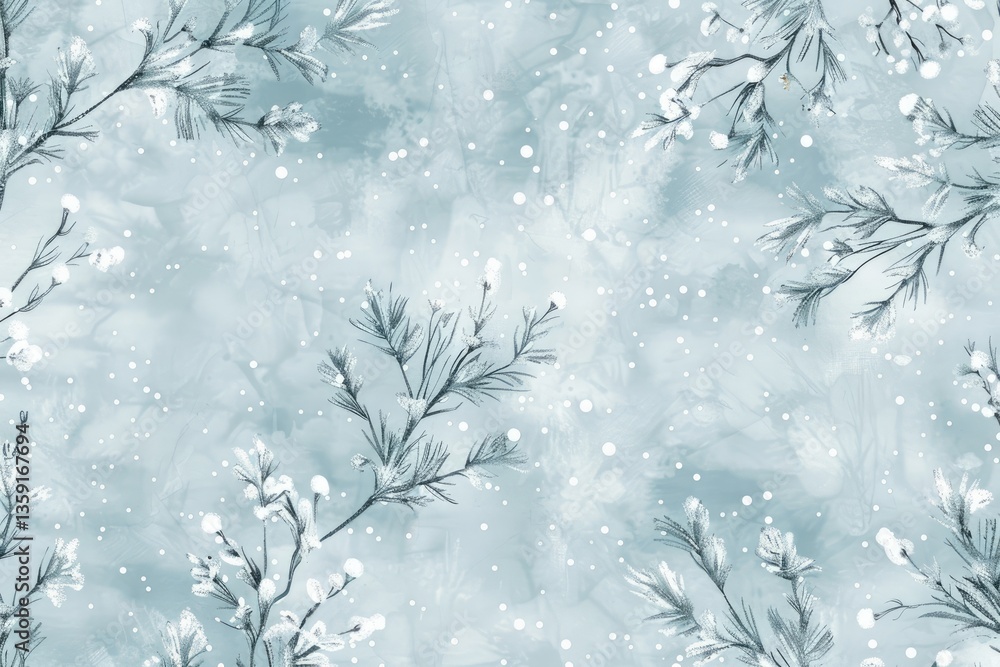 Snowflakes and pine branches pattern on blue background Snowflakes and pine branches pattern on blue background