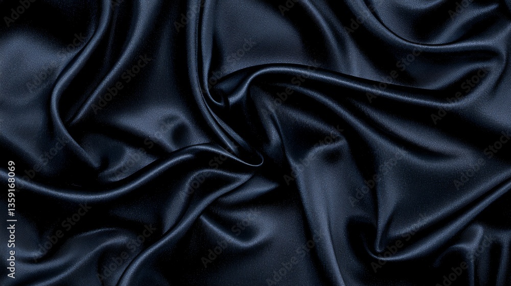 Fototapeta premium Luxurious Dark Blue Silk Fabric Draped Elegant Smooth Texture Background