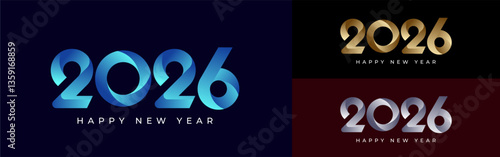 Happy New Year 2026 abstract twist in Colorful Gradient, Luxury Gold and Elegant Silver , celebration, greeting card, invitation, calendar concept. Design template post new year 2026.