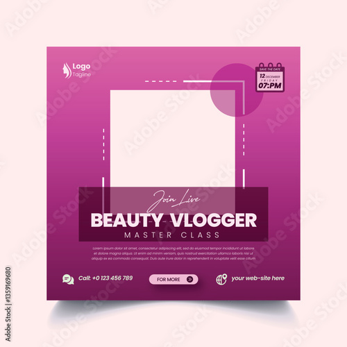 beauty blogger editable social media post, banner , ads template, beauty influencer square web banner template design
