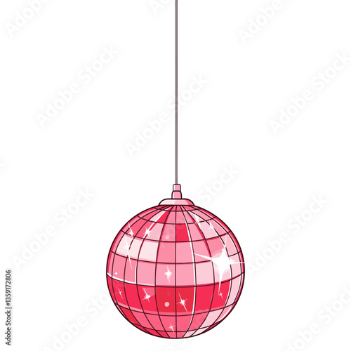 A pink disco ball illustration color retro vector
