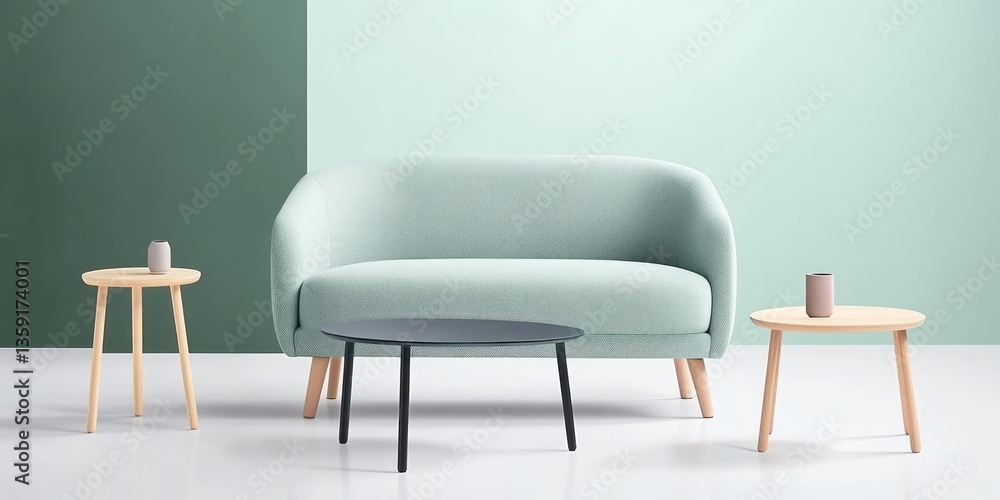 Fototapeta premium Modern living room setup featuring a light blue loveseat