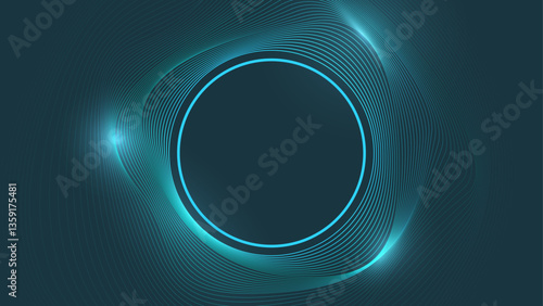 Futuristic glowing blue circle with swirling lines and placeholder in the middle on dark background