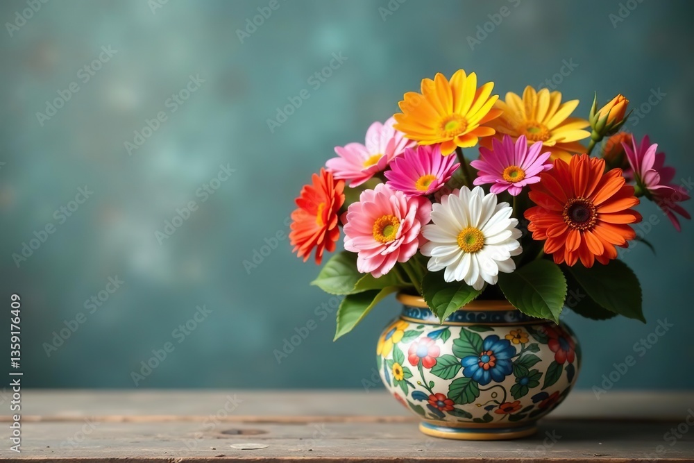 custom made wallpaper toronto digitalA vibrant assortment of colorful flowers blooming in a decorative ceramic pot, petals, plant