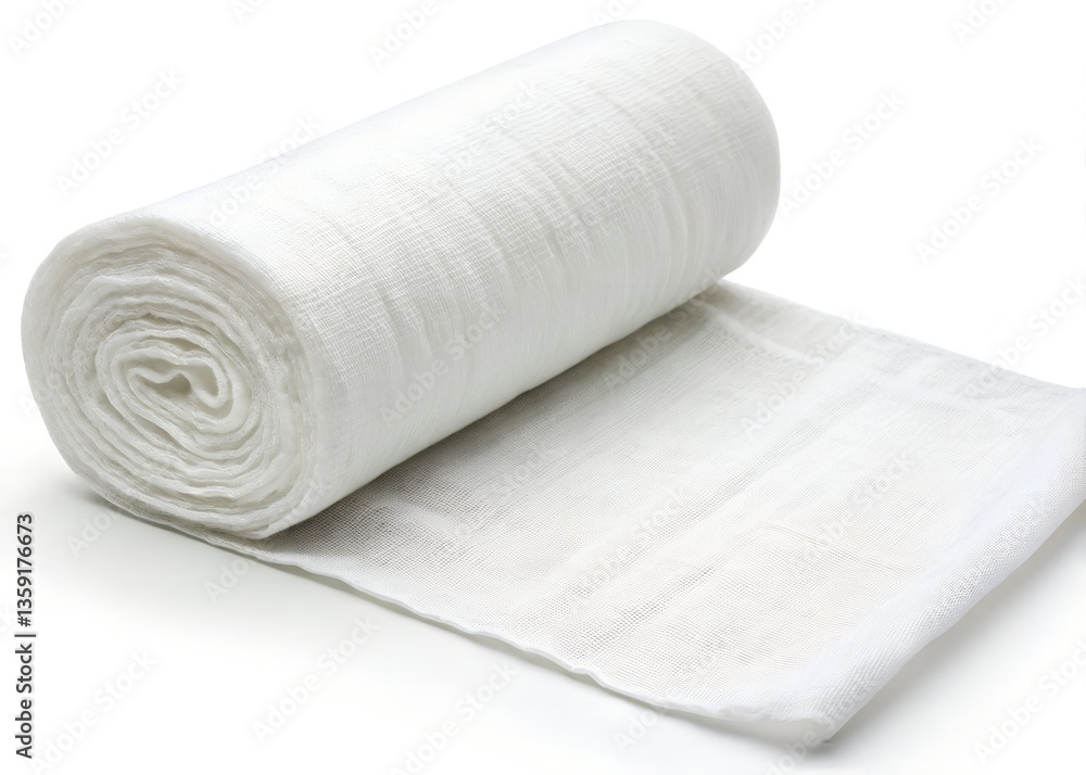 Versatile White Gauze Roll for Medical Use on a white background. Versatile White Gauze Roll for Medical Use on a white background.